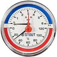 STOUT Термометр биметаллический с погружной гильзой. Корпус Dn 100 мм, гильза 50 мм 1/2 , 0...120°С STOUT Термометр биметаллический с погружной гильзой. Корпус Dn 100 мм, гильза 50 мм 1/2 , 0...120°С