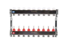 Колекторная группа для теплого пола из нержавеющей стали Rommer 1* х 3/4* - 9 выходов (с расходомерами)