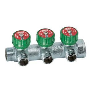 Регулирующий коллектор 3/4" (ВР-НР) с 3 отв. 1/2" НР EU с вставкой под плоское уплотнение