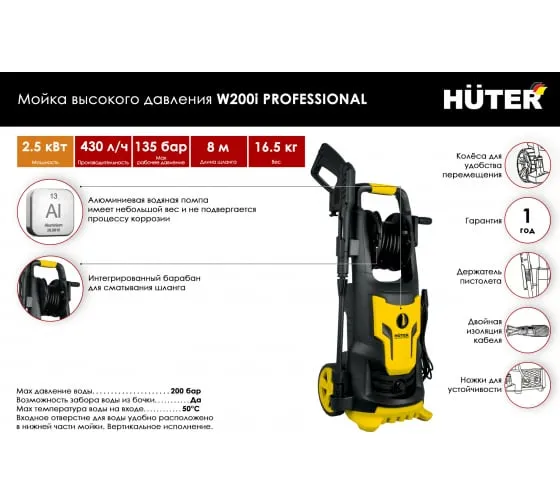 Мойка высокого давления Huter W200i PROFESSIONAL