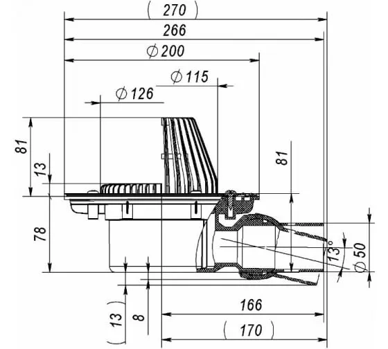 Кровельная воронка Fachmann VB 520.0 Y (горизонтальный шарнирный выпуск, DN50)