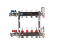 Колекторная группа для теплого пола из нержавеющей стали Rommer 1* х 3/4* - 4 выхода (в сборе с расходомерами)