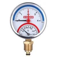 ROMMER Термоманометр радиальный с запорным клапаном 80 мм 0°...120°С 0...4 бар 1/2"