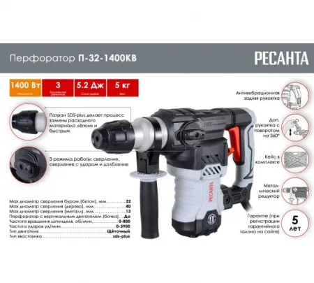 Перфоратор Ресанта П-32-1400КВ