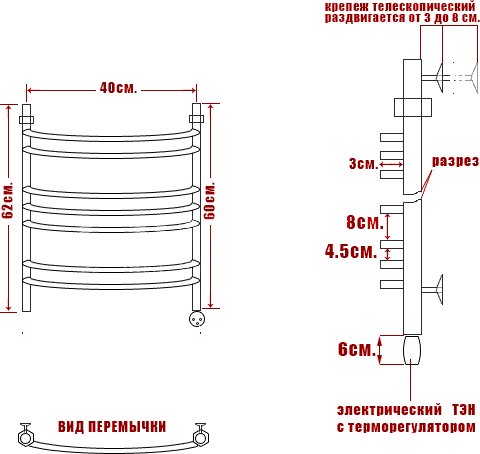 Полотенцесушитель электрический Ника Arc ЛД (г2) 60/40-7 R