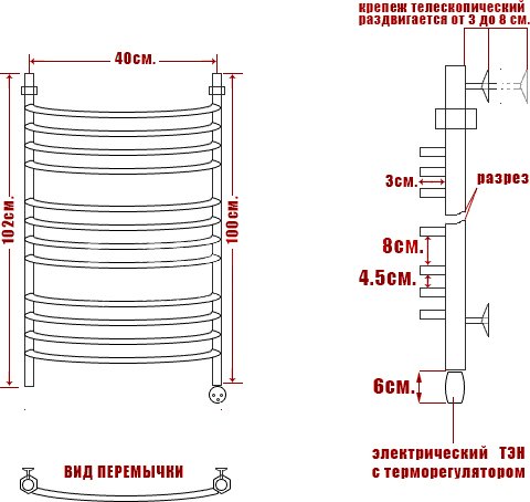 Полотенцесушитель электрический Ника Arc ЛД (г2) 100/40-12 L