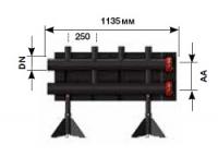Напольный распределитель Meibes на 2 контура, PN10, тип V 100, мощность 280 кВт, расход 12 м3/ч, Ду 100 мм, расстояние 225 мм