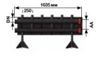 Напольный распределитель Meibes на 3 контура, PN10, тип V 100, мощность 280 кВт, расход 12 м3/ч, Ду 100 мм, расстояние 225 мм