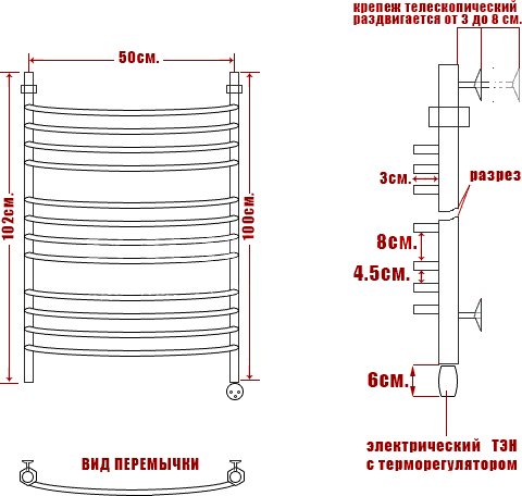 Полотенцесушитель электрический Ника Arc ЛД (г2) 100/50-12 L