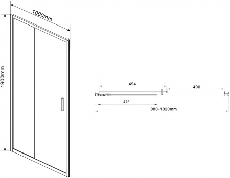 Душевая дверь в нишу Vincea Garda VDS-1G100CH 100 см, профиль хром, стекло шиншилла