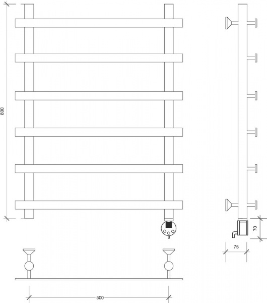 Полотенцесушитель электрический Secado Понтида 1 80х50, хром, R