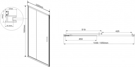 Душевая дверь в нишу Vincea Garda VDS-1G105CH 105 см, профиль хром, стекло шиншилла
