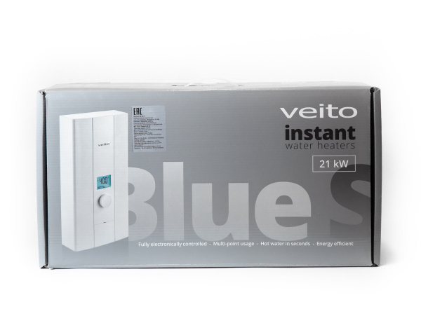 Водонагреватель электрический проточный Veito BLUE S 12 кВт / 380В / 3ф. с электронным дисплеем.
