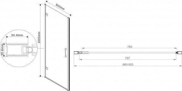 Душевая дверь в нишу Vincea Flex VDP-1F900CG 90 см, хром, стекло тонированное