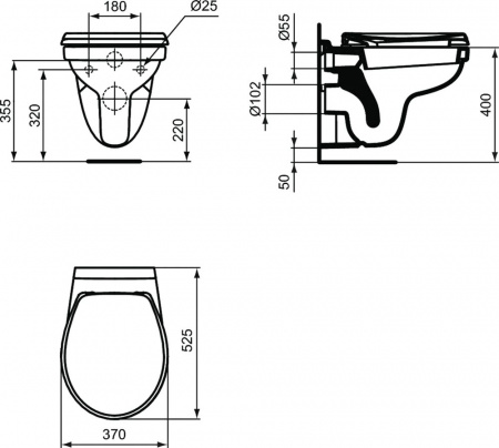Комплект Чаша для унитаза Vidima E406501 + Крышка-сиденье Vidima W303901 + Система инсталляции Ideal Standard R020467 + Кнопка смыва