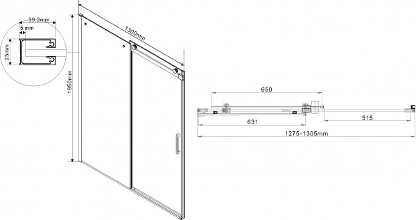 Душевая дверь в нишу Vincea Como VPS-1C130CLB 130см, профиль черный матовый, стекло прозрачное