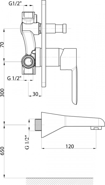 Смеситель GPD Felis MAB75 С ВНУТРЕННЕЙ ЧАСТЬЮ, для ванны с душем