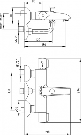 Термостатический смеситель E.C.A. Thermostatic 102102340EX для ванны и душа