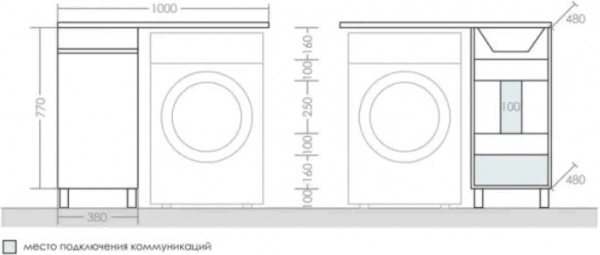 Мебель для ванной СанТа Марс 38 напольная, для стиральной машины