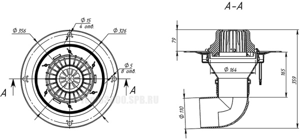 Кровельная воронка Fachmann VMCO Krone (с подогревом, с горизонтальным выпуском)