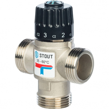 Термостатический смесительный клапан для систем отопления и ГВС 1* НР Stout (35-60 °С, KVs 2.5 м3/ч)