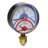 Термоманометр ICMA 258 - 1/2* (D-80мм, шкала 0-6 бар / 0-120°C) Термоманометр ICMA 258 - 1/2* (D-80мм, шкала 0-6 бар / 0-120°C)