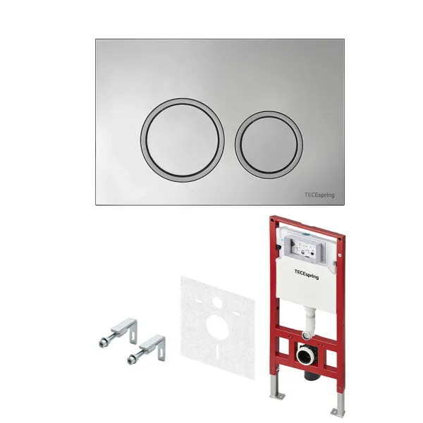 Комплект для установки подвесного унитаза: TECEspring, пластиковая панель смыва TECEspring R, хром глянцевый Комплект для установки подвесного унитаза: TECEspring, пластиковая панель смыва TECEspring R, хром глянцевый