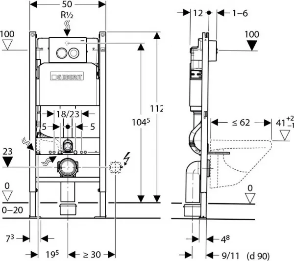 Система инсталляции для унитазов Geberit Duofix Delta 458.124.21.1 3 в 1 с кнопкой смыва, хром Система инсталляции для унитазов Geberit Duofix Delta 458.124.21.1 3 в 1 с кнопкой смыва, хром